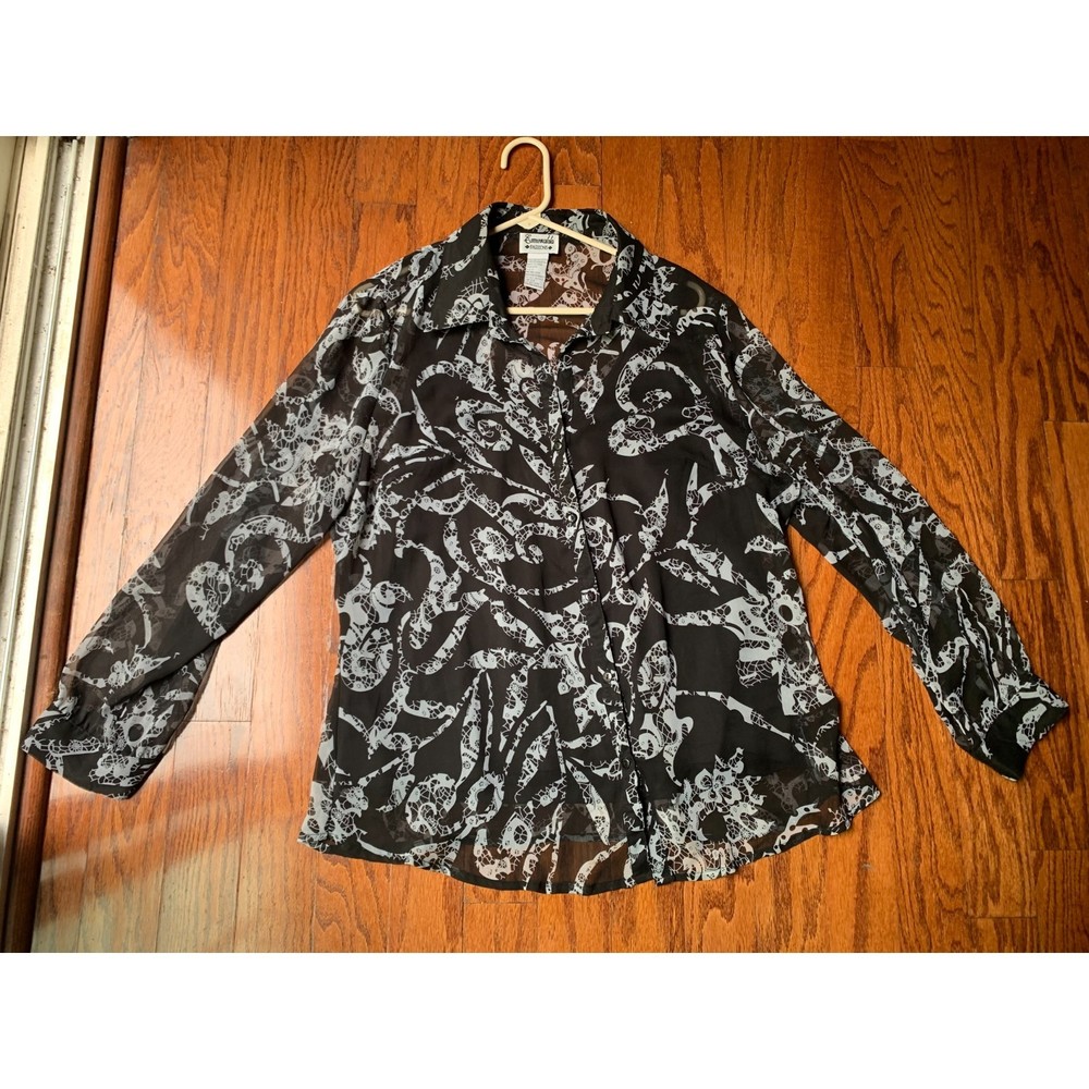 Emeralda Fashion Women's Sheer Floral Button Down Shirt Size 2X